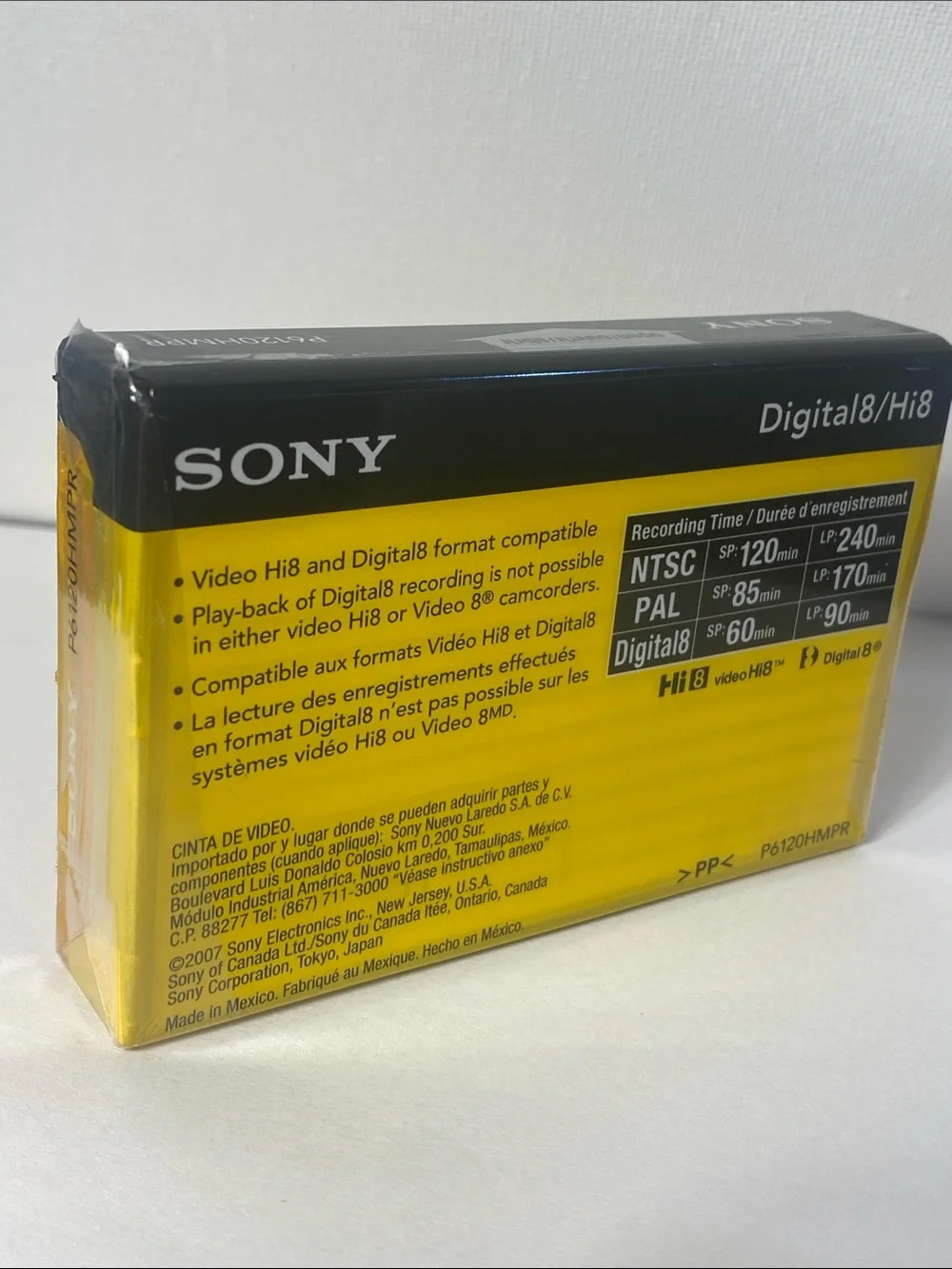 Sony Hi8 Video Cassette - Yellow and Black Packaging